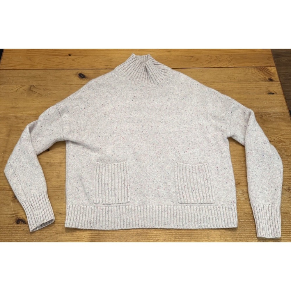 BODEN Cashmere Speckled Pink Mock Neck Sweater Size 8 Front Pockets Cozy Prairie